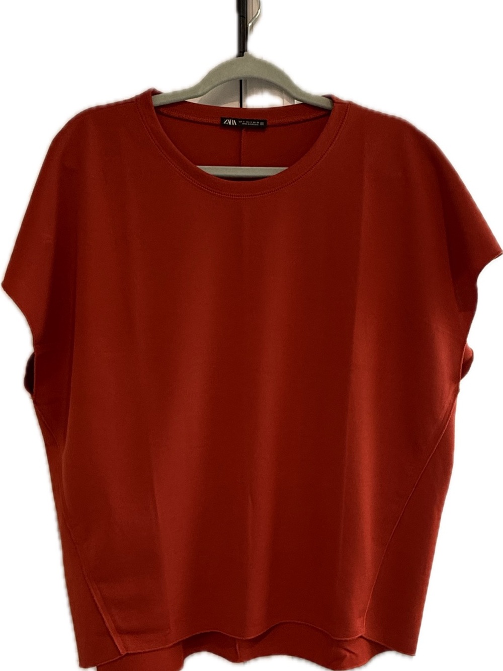 ZARA Rust Red Boxy Crewneck Top